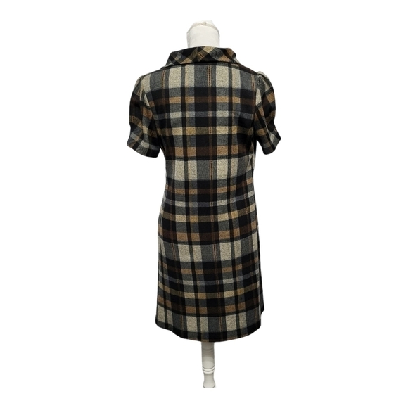 Christopher & Banks Dress Plaid Shift Short-Sleeve Brown Size 14 Plaid Pleats - Picture 2 of 9
